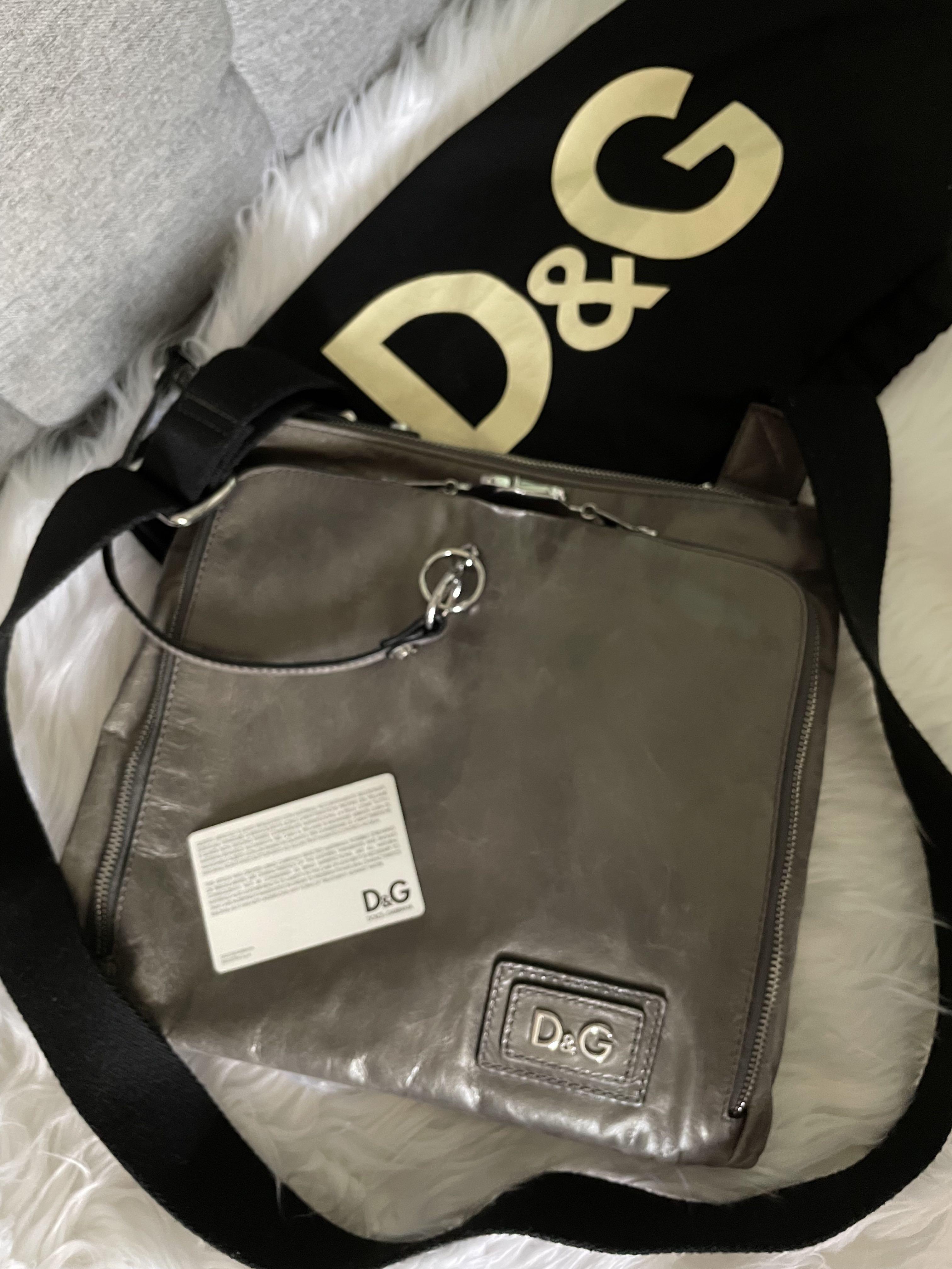 D&G Brown Canvas and Leather Crossbody Key Chain Lock Messenger