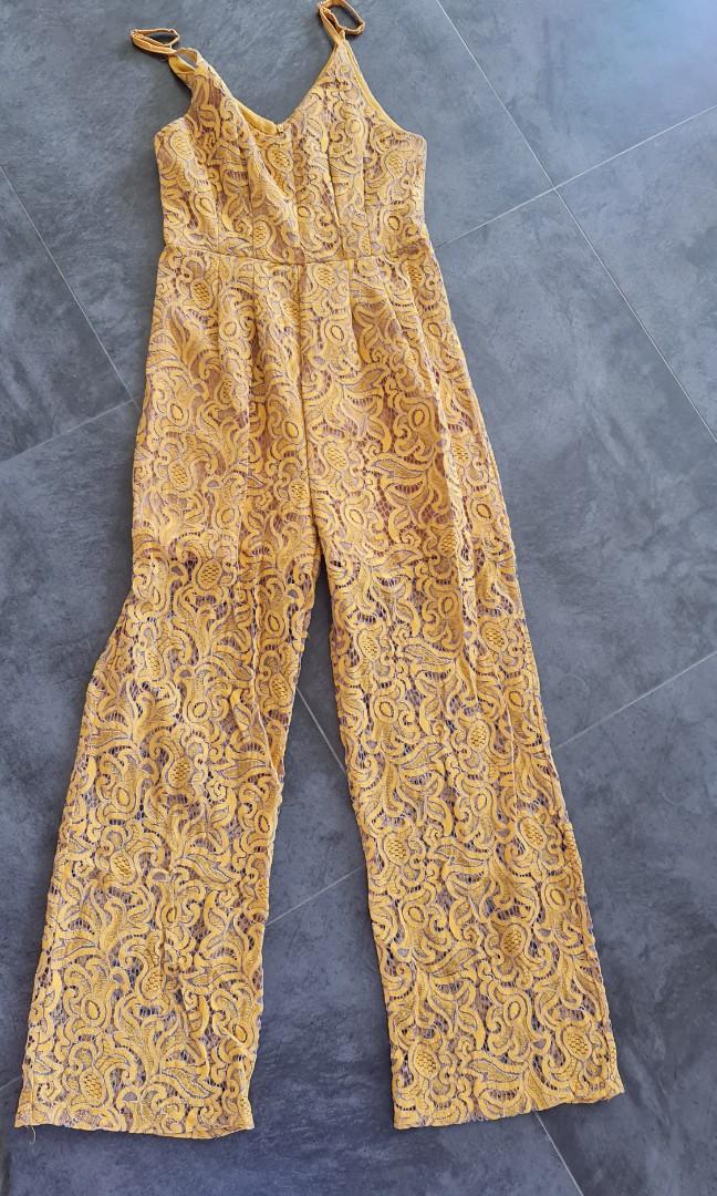 Yellow lace jumpsuit clearance