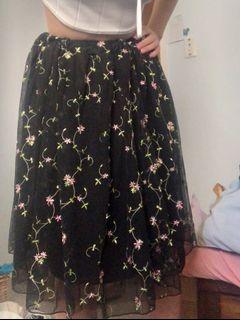 Black mesh floral skirt