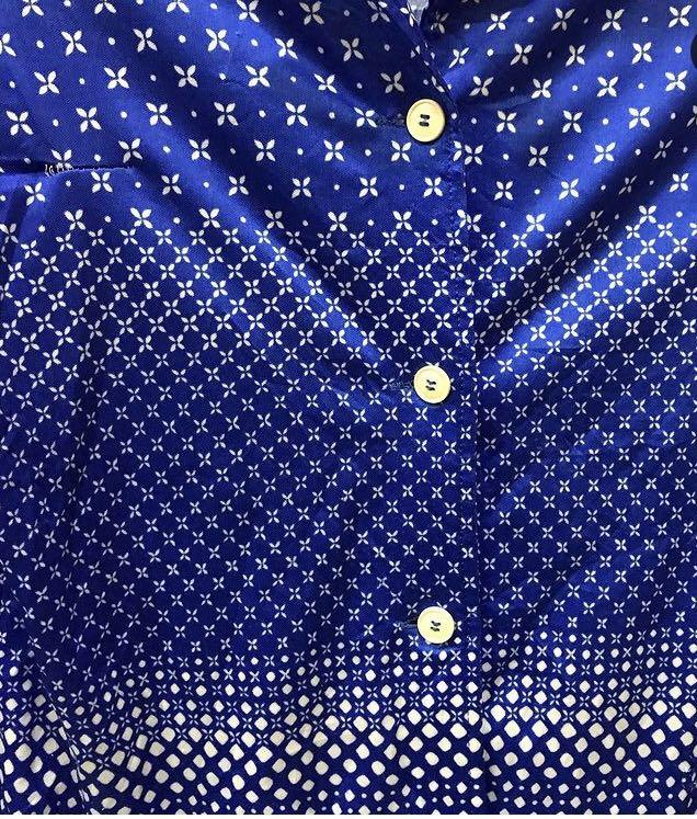 Blouse (Blue) (Category: Blouses) located in Bota. Submitted by the_hdf (Listing ID 1111683421, Image 2). Description: Free ! Size S fit to small M. Condition 8/10. (Used Item) Reason to letgo: Clear wardrobe. Ada defect. Not fussy buyer. Please jangan ada high expectation untuk baju yang free. 🙏🏻 Measurement:- Shoulder: 15 inch Chest : 38-40 inch Length: 23 inch Slevee lenght: 21 inch Arm hole: 18 inch Color: Blue.