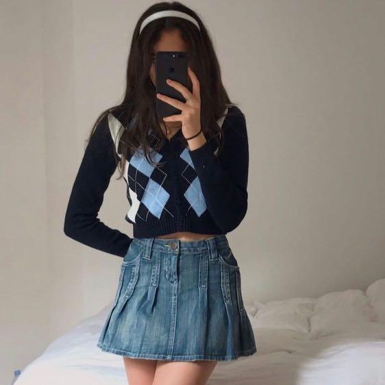 brandy melville argyle blue knitted 