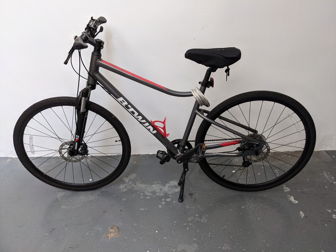 Btwin Riverside 500 Disc Brake 9sp Hybrid Bike Medium, Grey Red