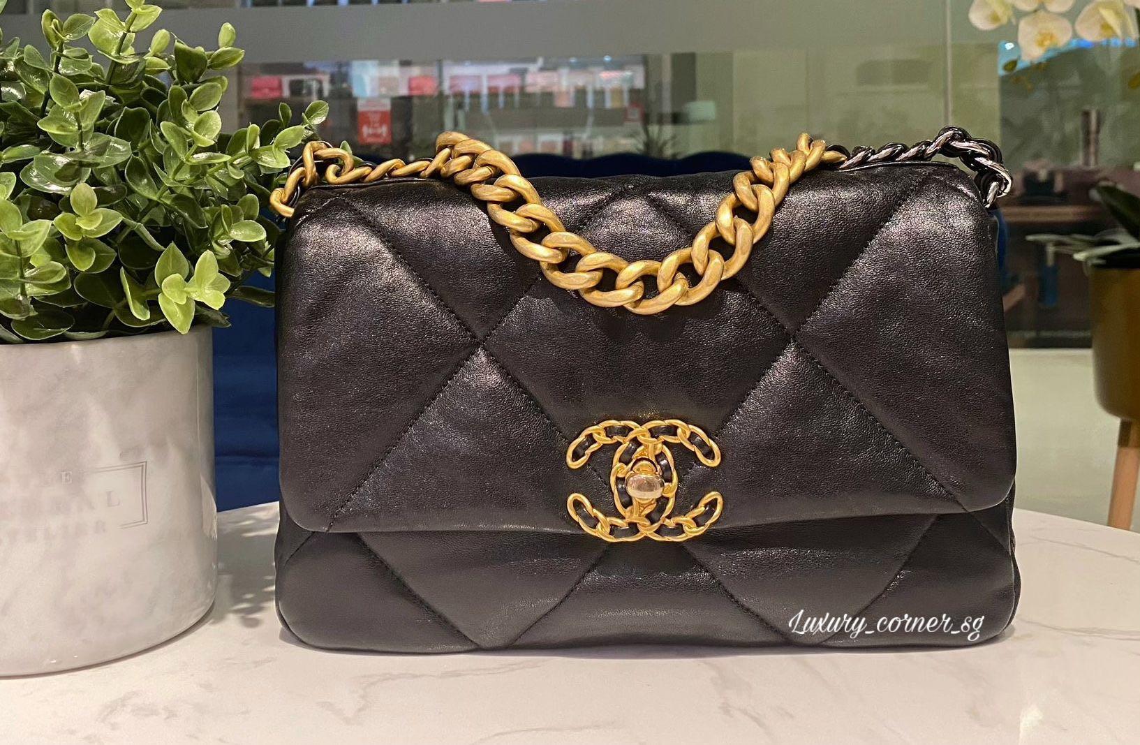 CHANEL C19 SMALL BLACK LAMBSKIN GHW, Luxury, Bags & Wallets on