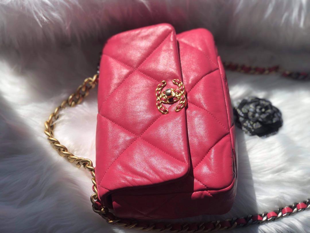 CHANEL C19 SMALL PINK GHW SHINY LAMBSKIN , Luxury, Bags & Wallets on  Carousell