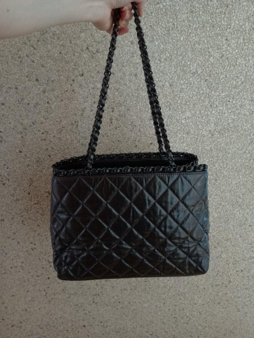 Good condition Chanel quilted tote bag in grey calfskin and gunmetal  hardware, Luxury, Bags & Wallets on Carousell