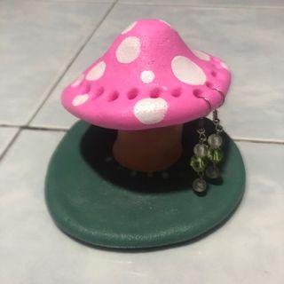 clay pink mushroom earrings / jewelry / trinkets tray holder