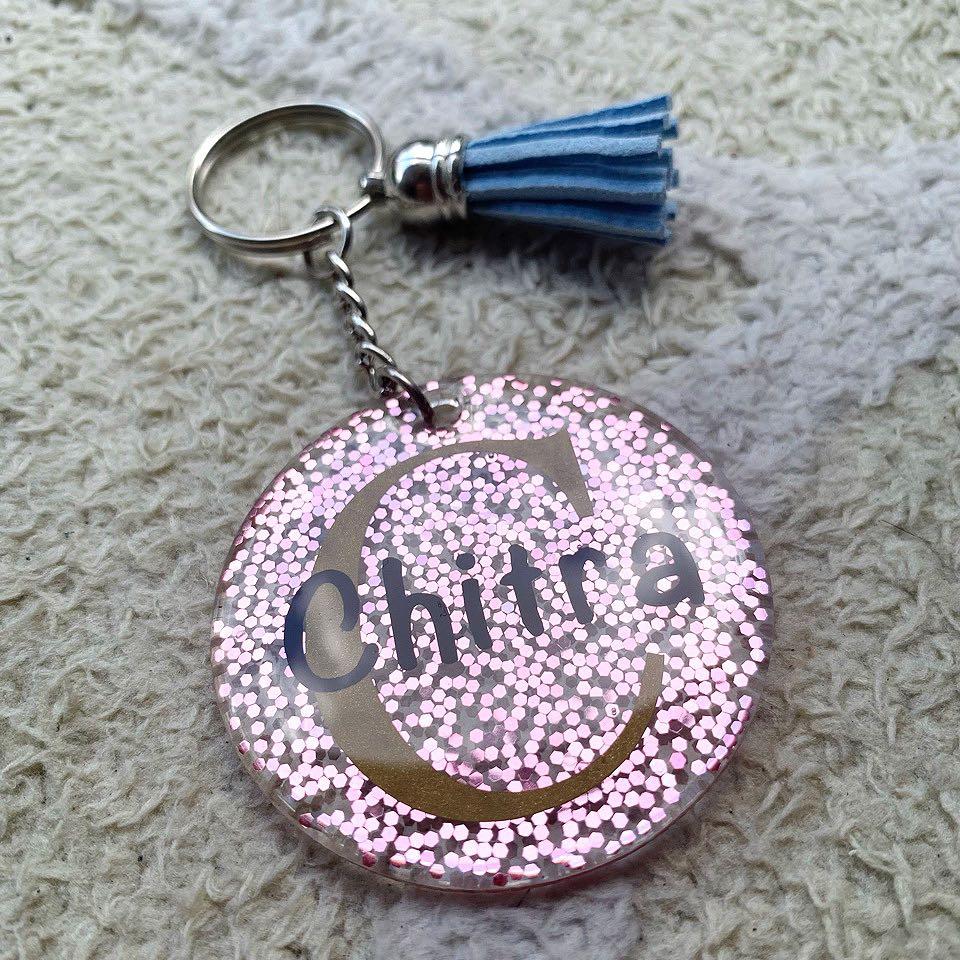 Glitter Acrylic Keychain Personalised Customised Hobbies Toys