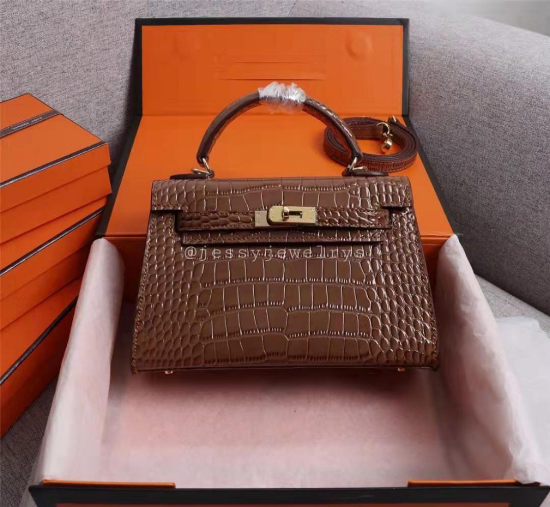 H*ermes Mini Kelly Crocodile Brown, Luxury, Bags & Wallets on Carousell