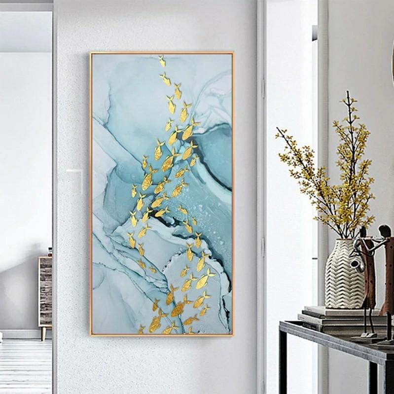 Abstract Koi Picture Canvas Painting Wall Art Feng Shui Yellow Fish Posters  And Prints Carp Lotus Pond Pictures For Living Room Decor From Yiwuhengmo,  $6.03