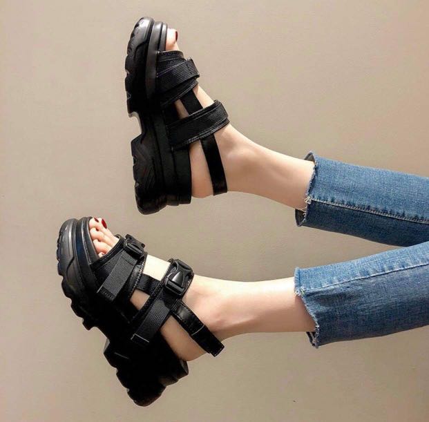 Black Platform Wedge Sandals - Indalas.com