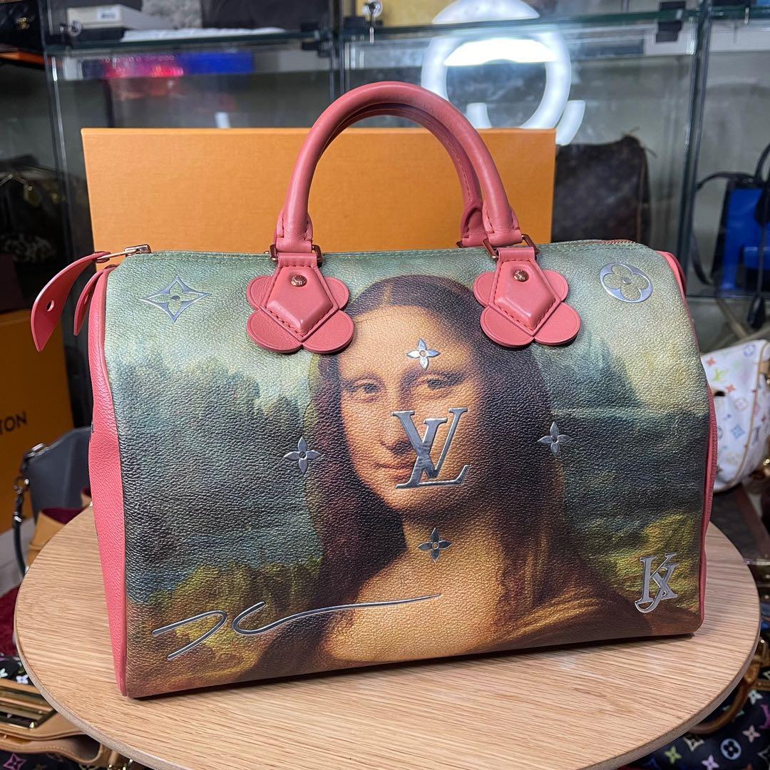 Louis Vuitton Speedy handbag 30 Mona Lisa da vinci collection jeff  koons-101145 Pink Green Leather Cloth ref.863794 - Joli Closet