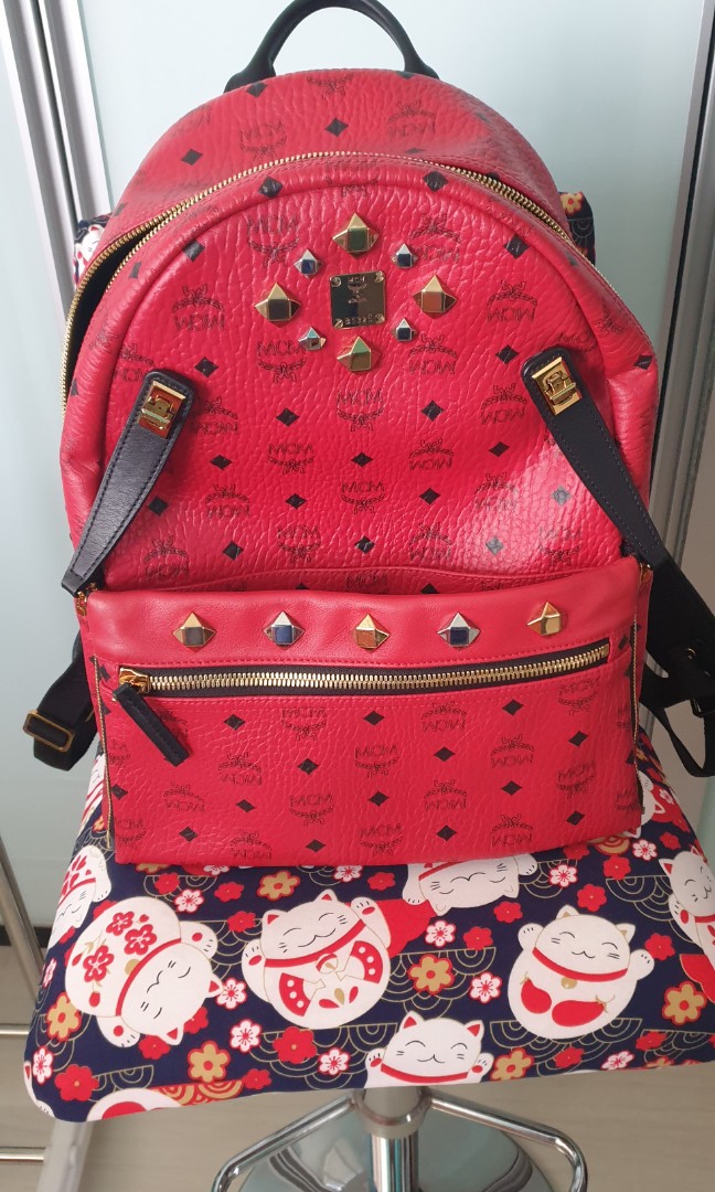 MCM Dual Stark Red Large backpack 2in1 Women s Fashion Bags Wallets Backpacks on Carousell