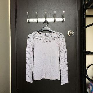 New Mix White Net Embossed Floral Long Sleeve Shirt [lace flower top]
