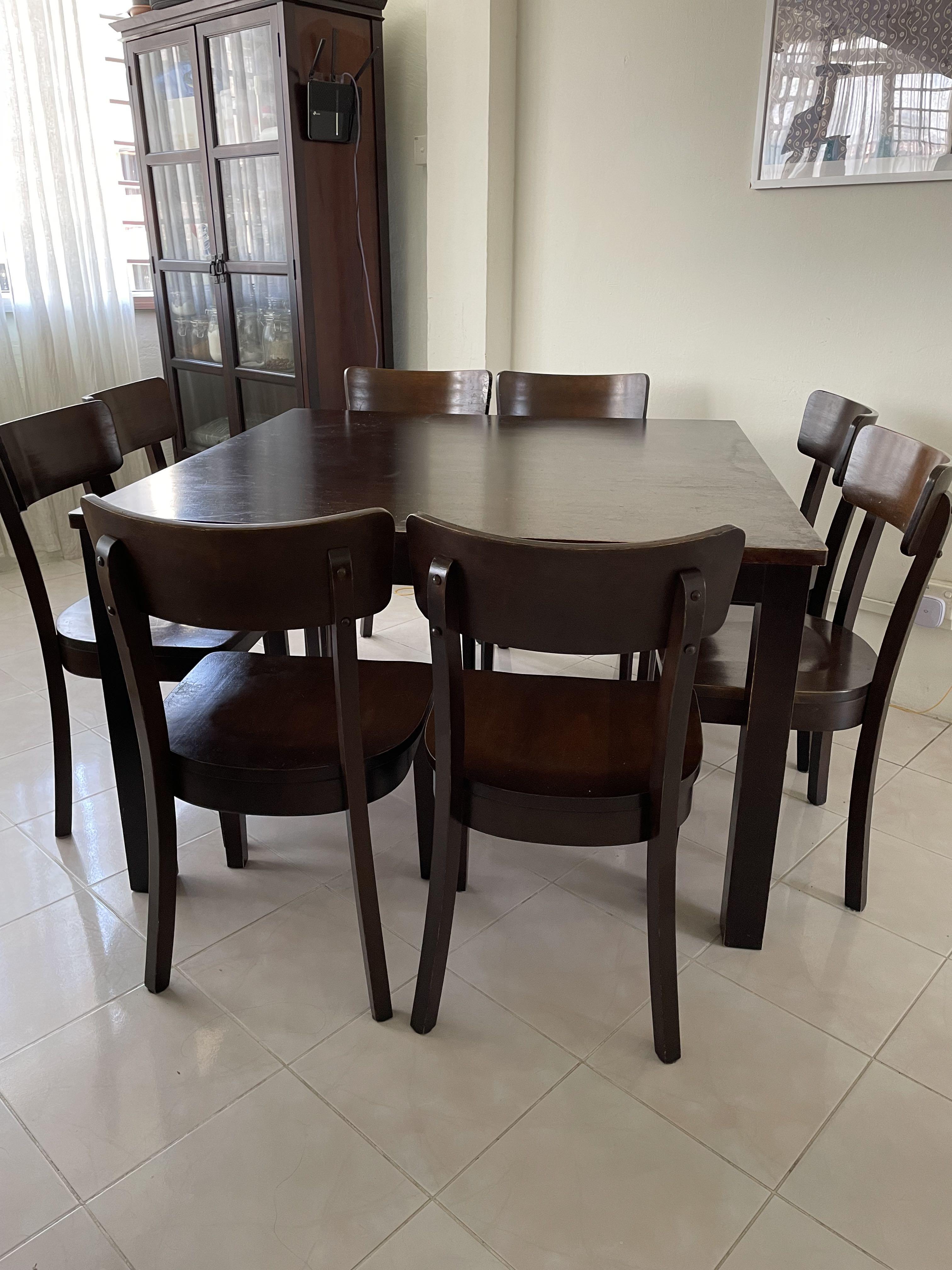 Picket and Rail square wooden dining table and 8 chairs, Furniture