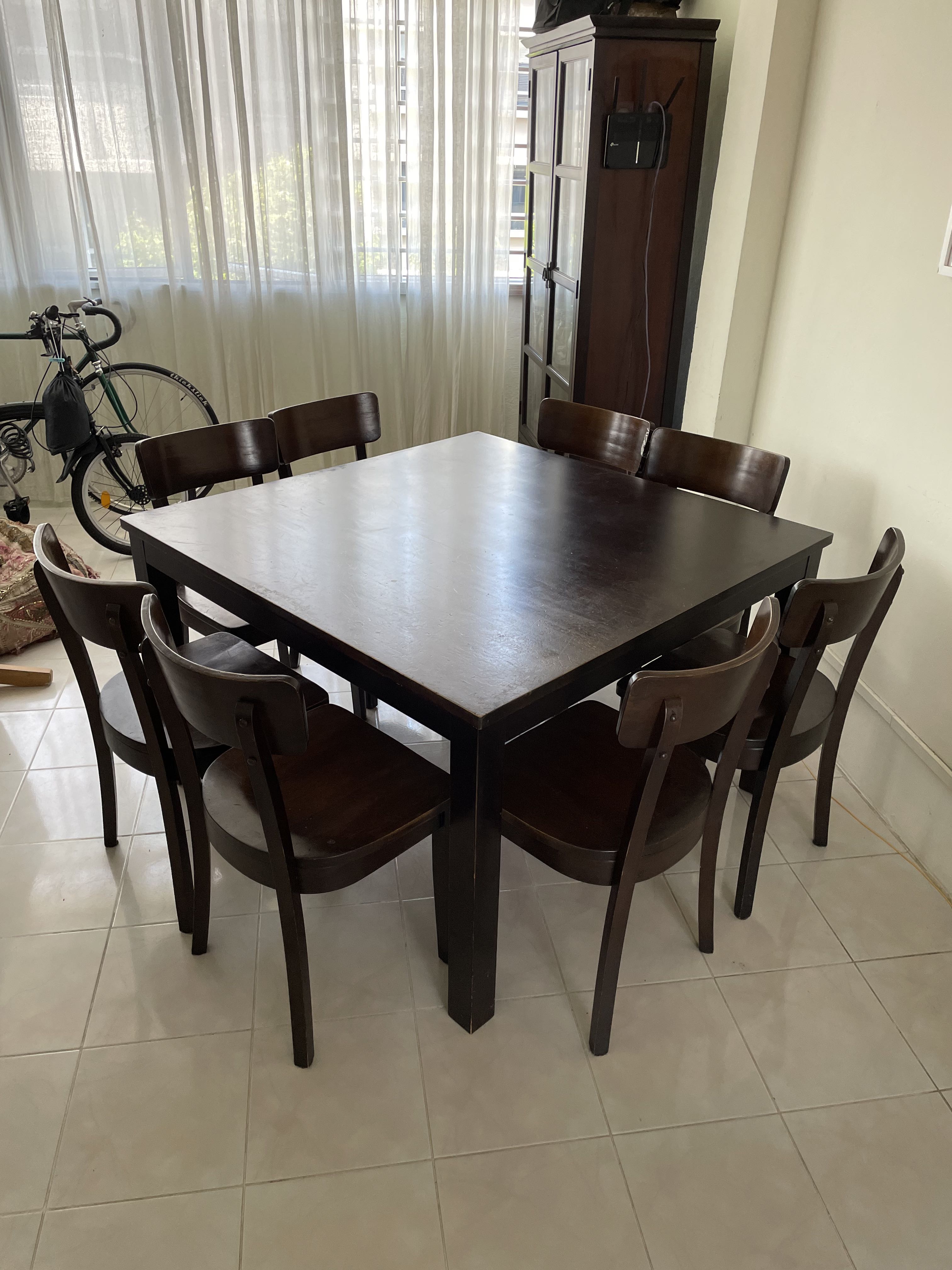 Picket and Rail wooden dining table and 8 chairs, Furniture & Home
