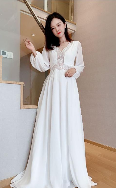White long deals sleeve formal dress