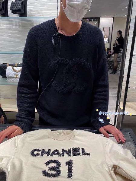 Pre-order] Chanel Large CC Men's Knitted Pullover/Sweater in Black