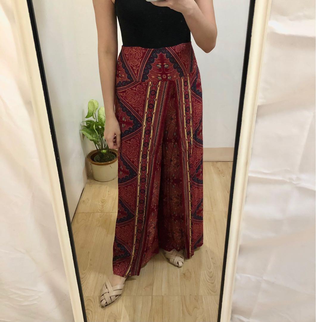 red boho pants