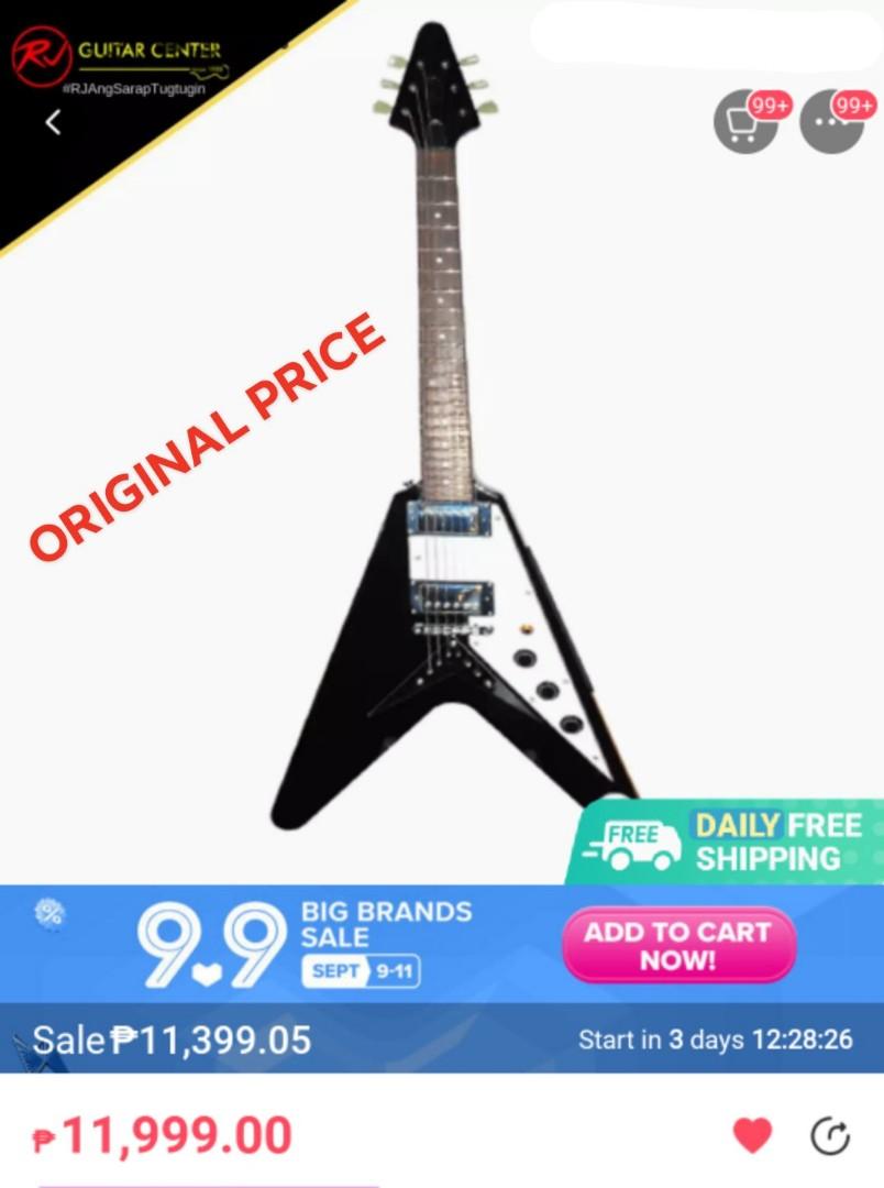 RJ Guitars Flying V Deluxe Black w Stand Hobbies Toys Music