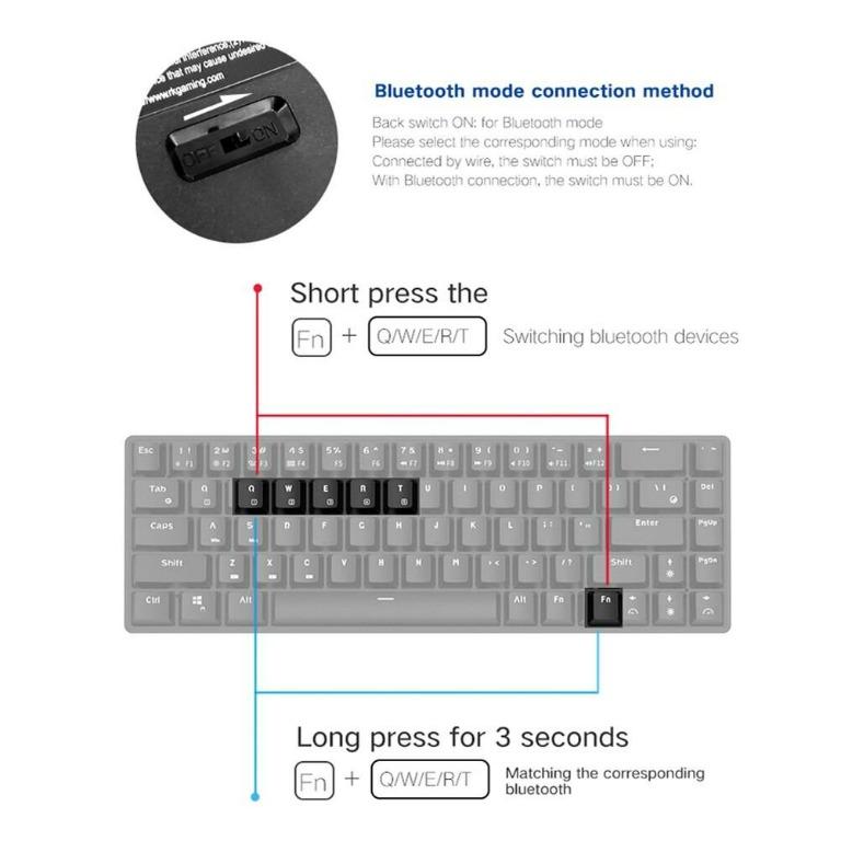 Royal Kludge RK855 RK68 68 Keys White LED Mechanical Keyboard Dual Mode ...