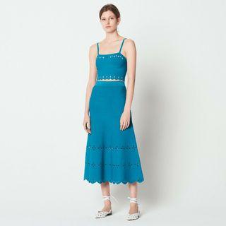 Sandro Teal Cut Out Knit Maxi Skirt