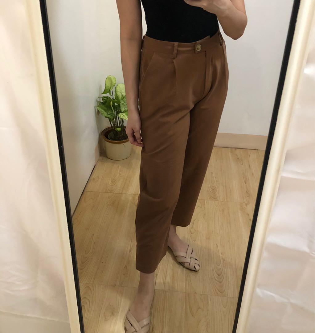 Shein Brown Button Trousers Pants 