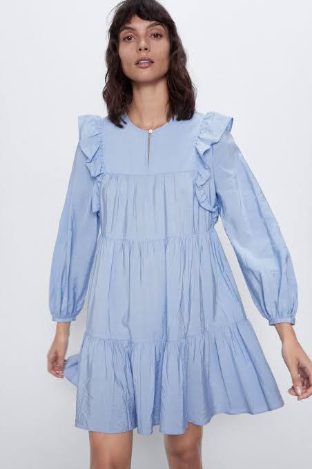 Super SALE Zara Baby Doll Dress Blue Women s Fashion Dresses