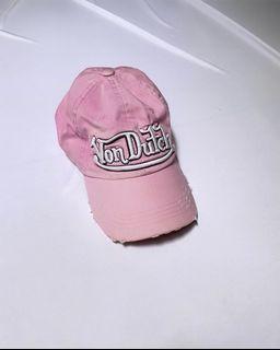 thrift y2k vondutch ripped pink cap hat topi von dutch