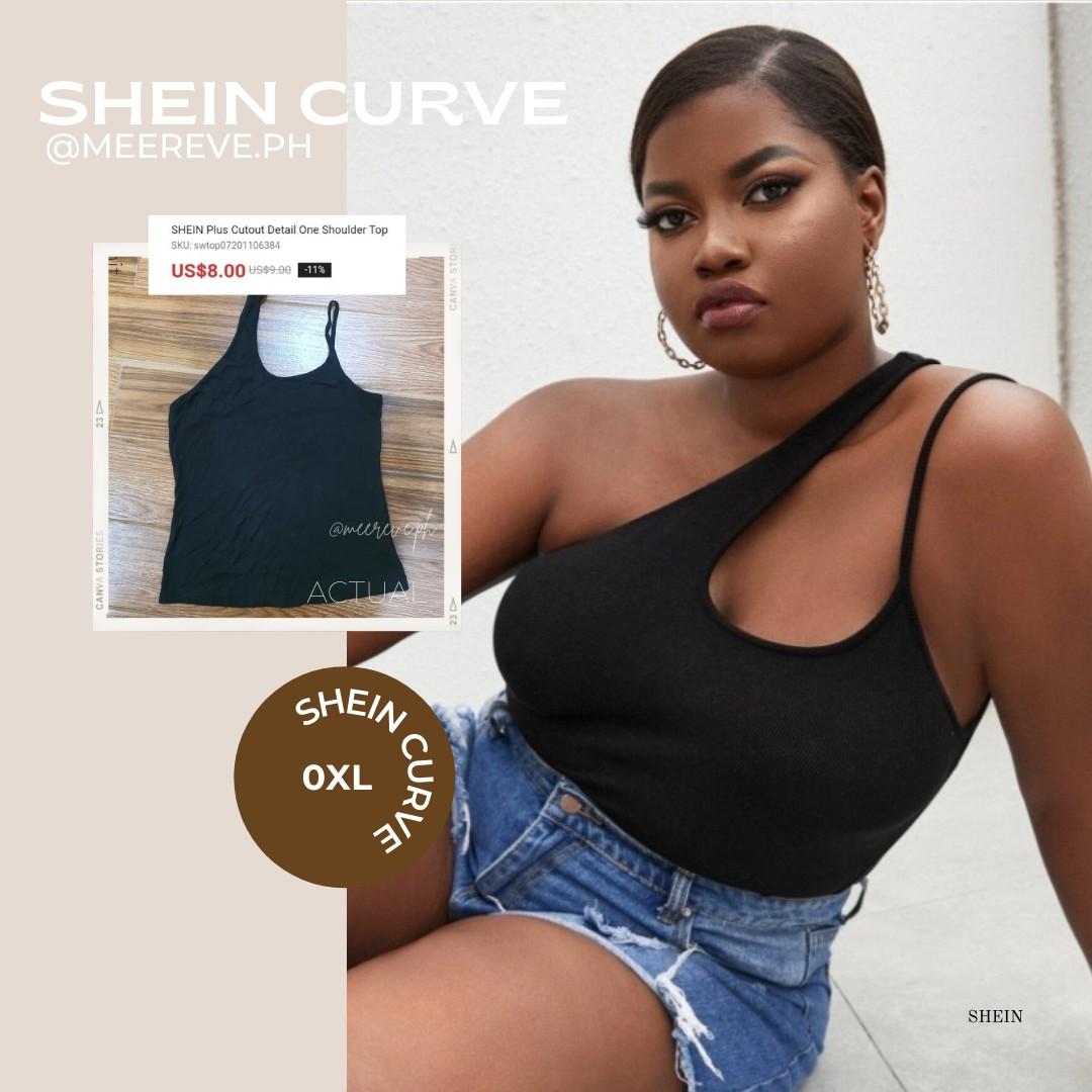 XL SHEIN Curve/Plus size Cutout Detail One Shoulder Top, Women's