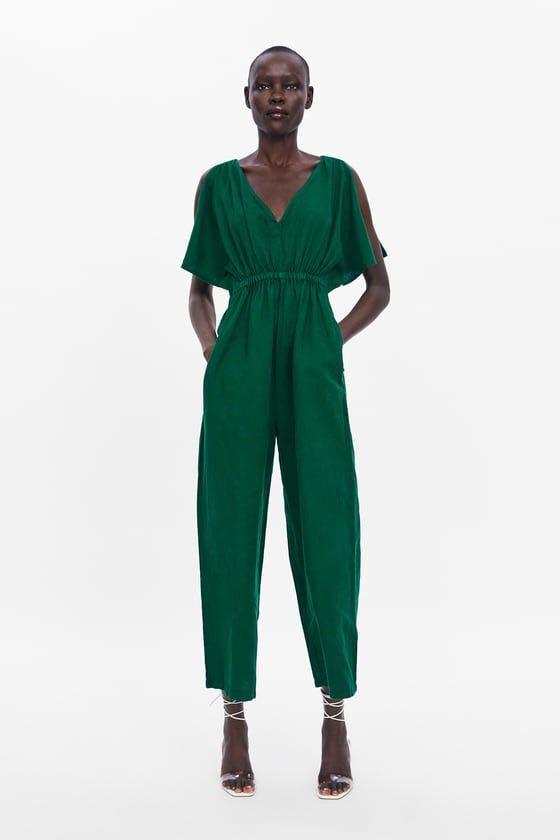 ZARA long rustic linen jumpsuit Fesyen Wanita Pakaian Wanita