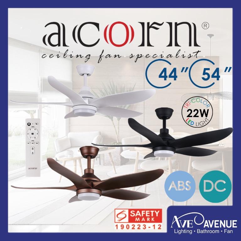 ACORN VELOCE 44 Inch / 54 Inch DC Motor 5 Blade Ceiling Fan with 3 Tone LED Light Kit and Remote