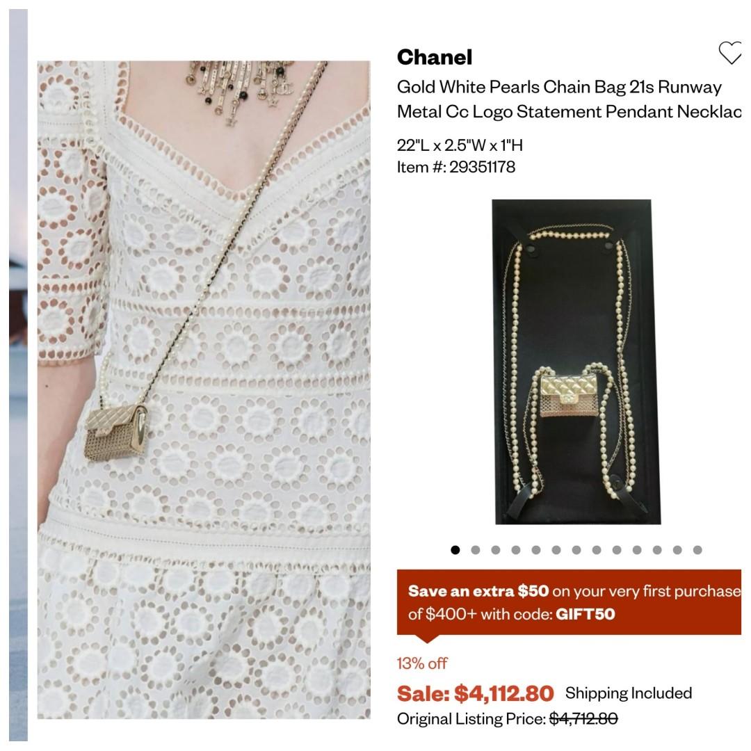 Chanel 21S Runway Micro Pearl Bag Metal CC Long Necklace And
