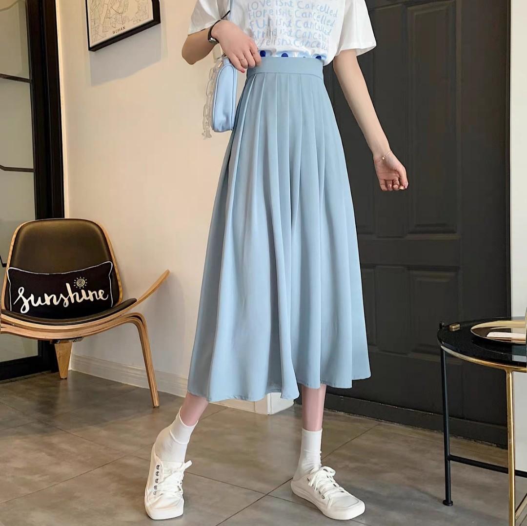 Dusty blue pleated sales skirt