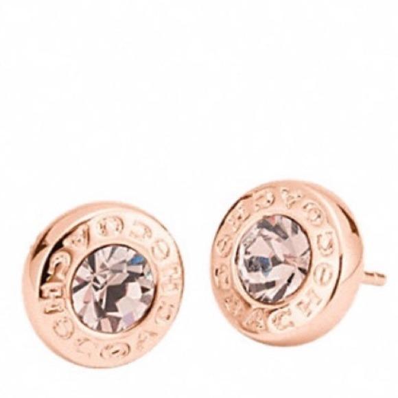 Brand New Authentic COACH Rose Gold Open Circle Stone Stud Crystal Earrings Luxury Accessories on Carousell