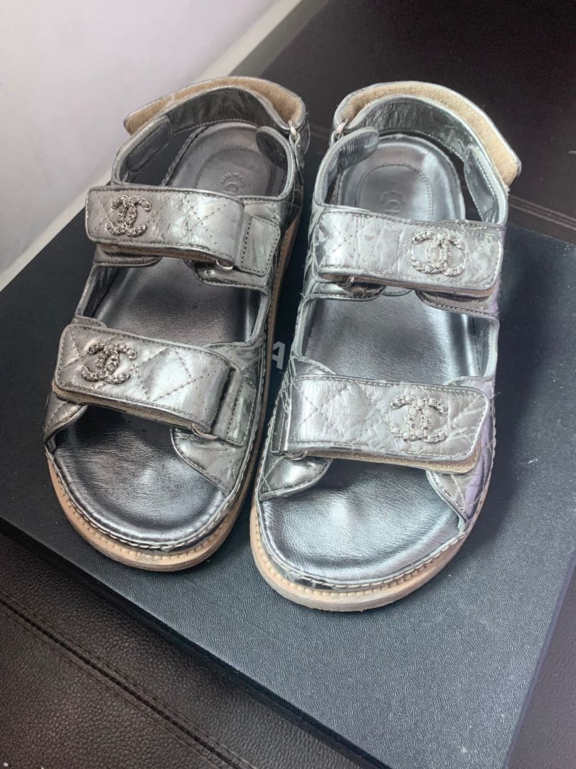 Chanel shop sandals silver
