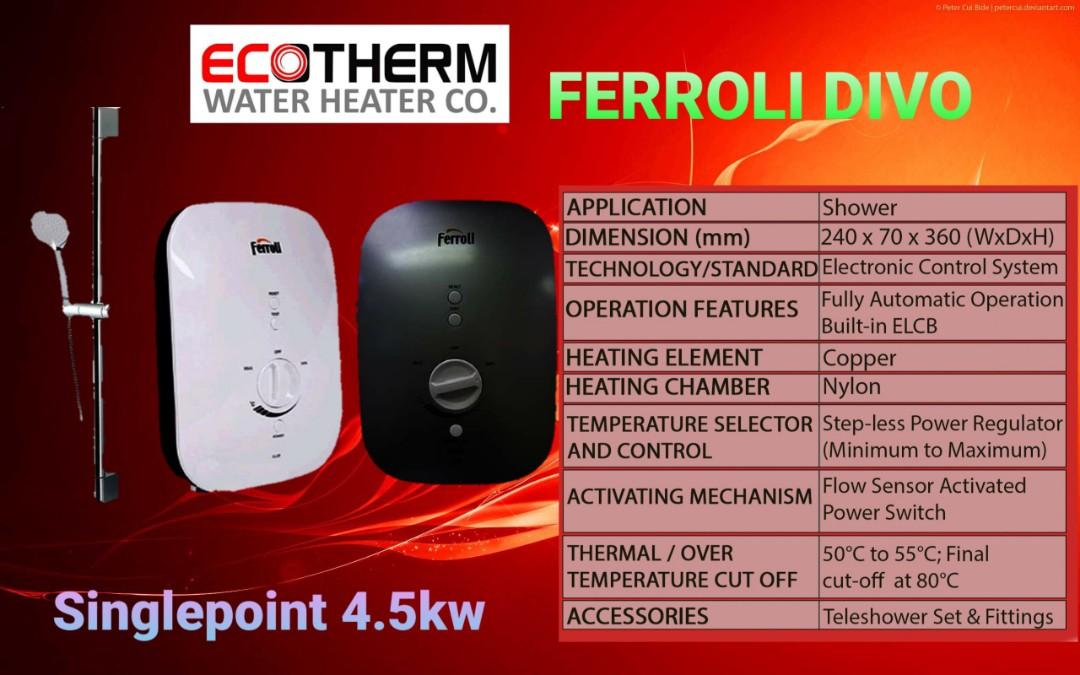 Ecotherm Water Heater - Ferroli Divo, TV u0026 Home Appliances, Water Heater u0026  Instant Showers on Carousell