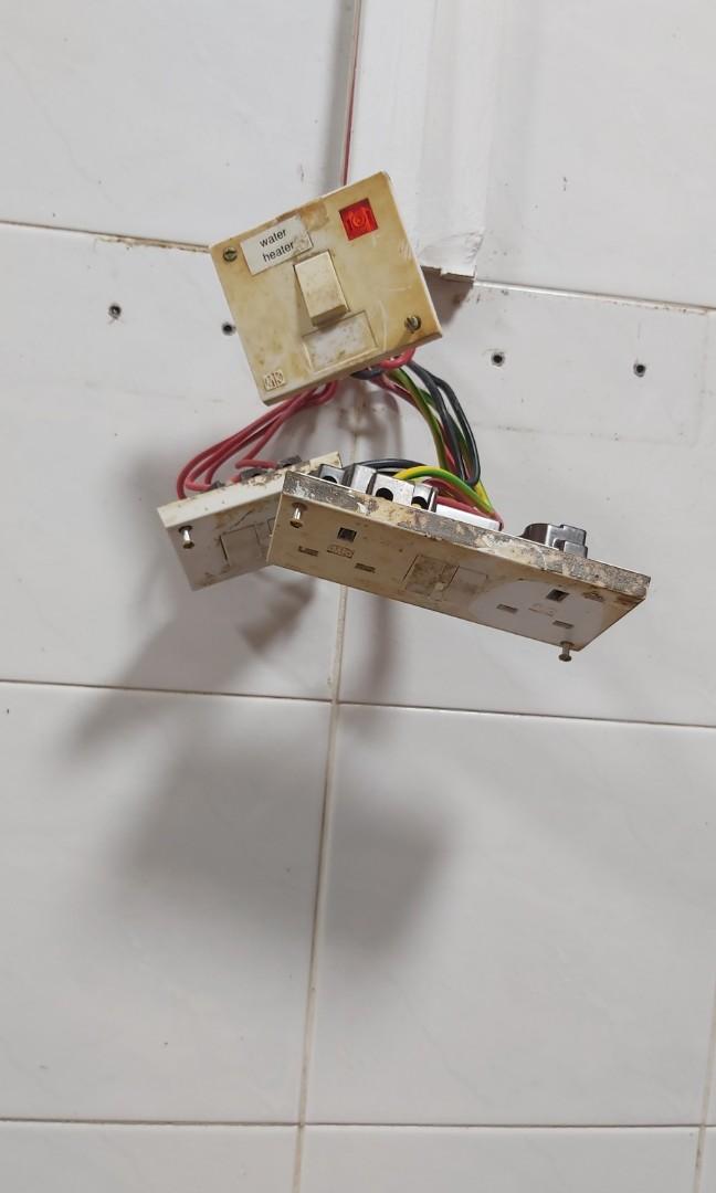 Electrician, water heater switch, burnt power socket, tripping socket