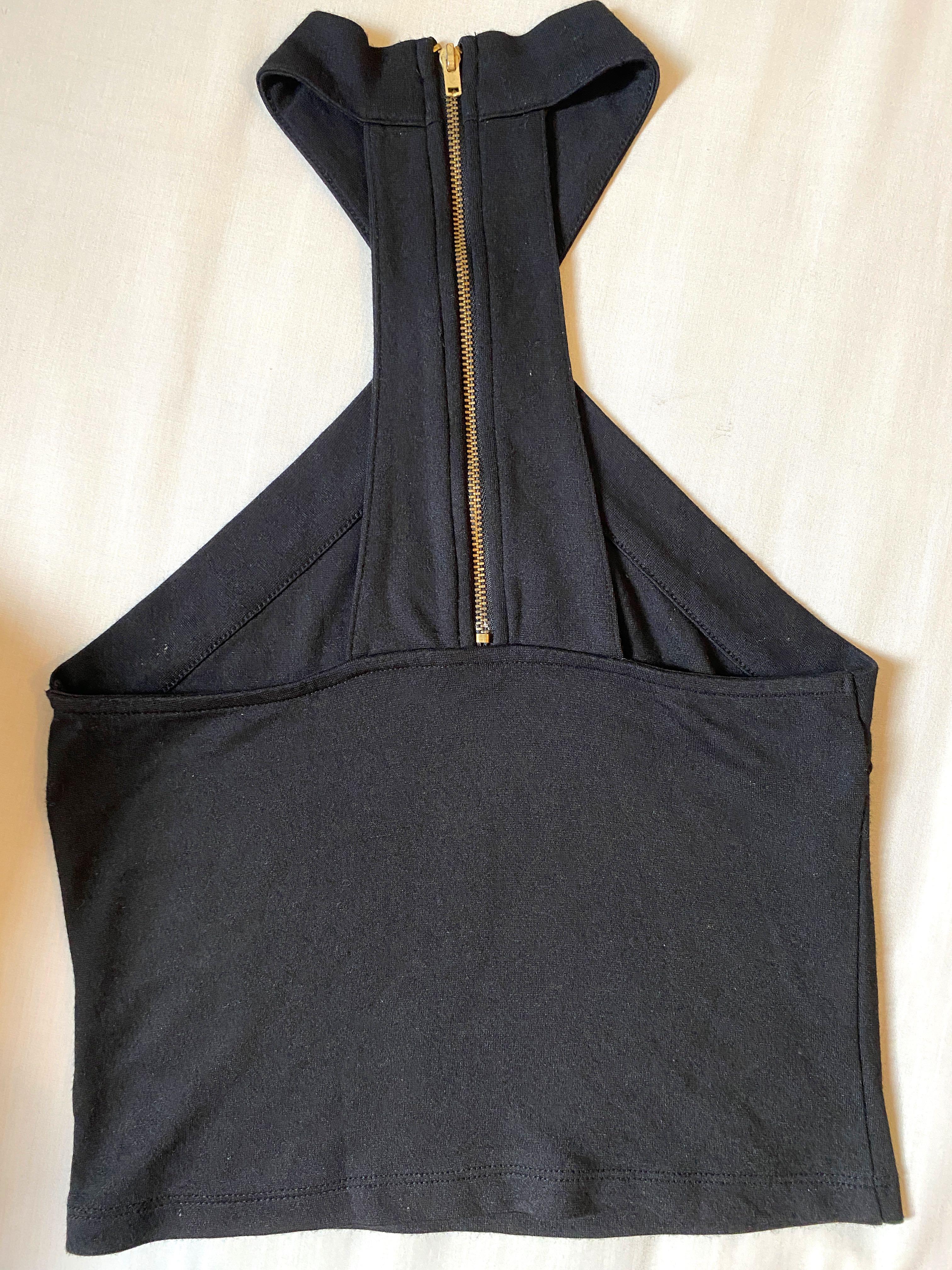 Halter Black Top Blouse, Fesyen Wanita 