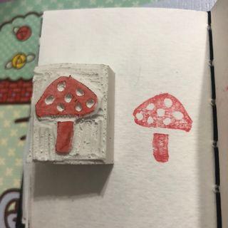 handcarved mushroom stamp
