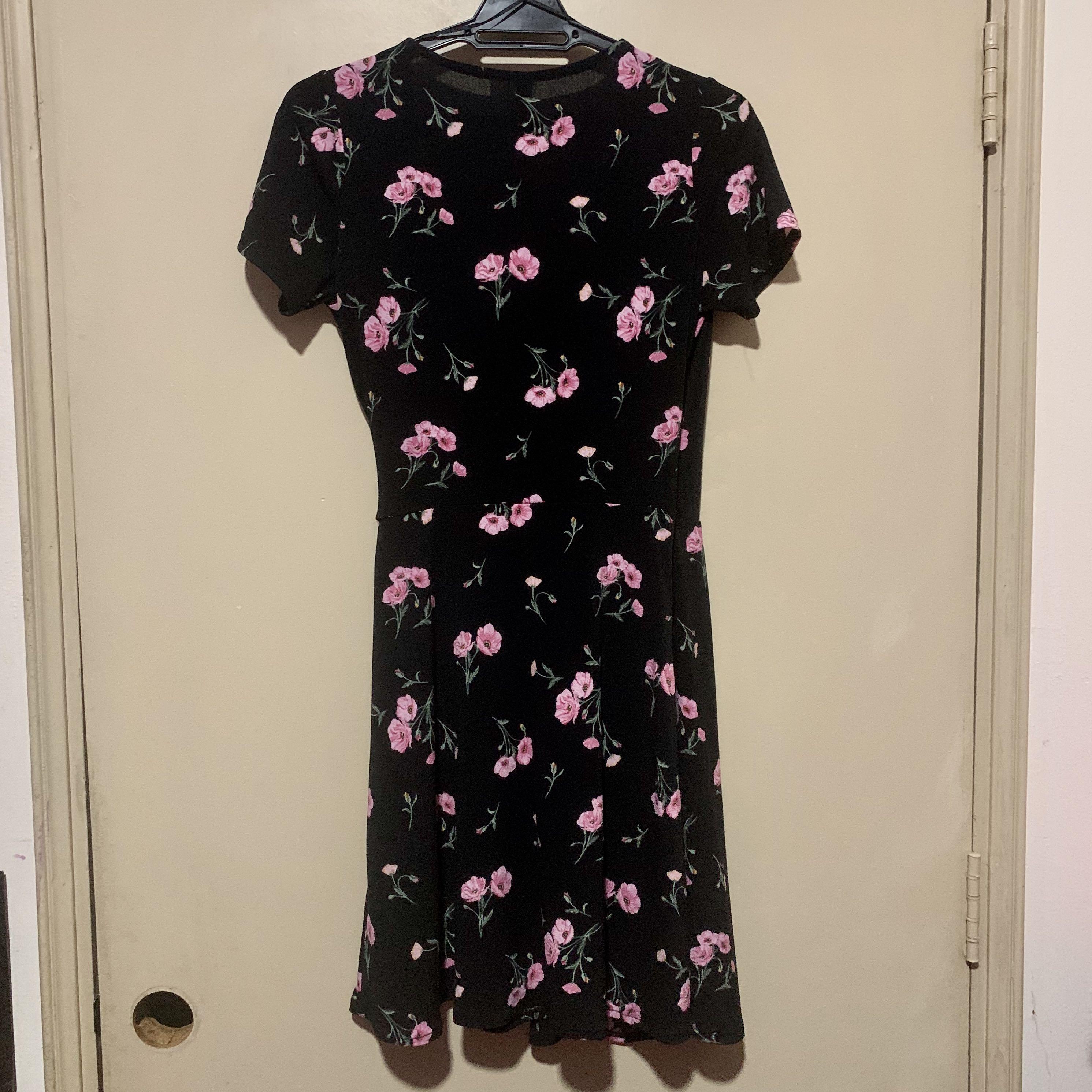 H\u0026M Black and Pink Floral Dress, Women 