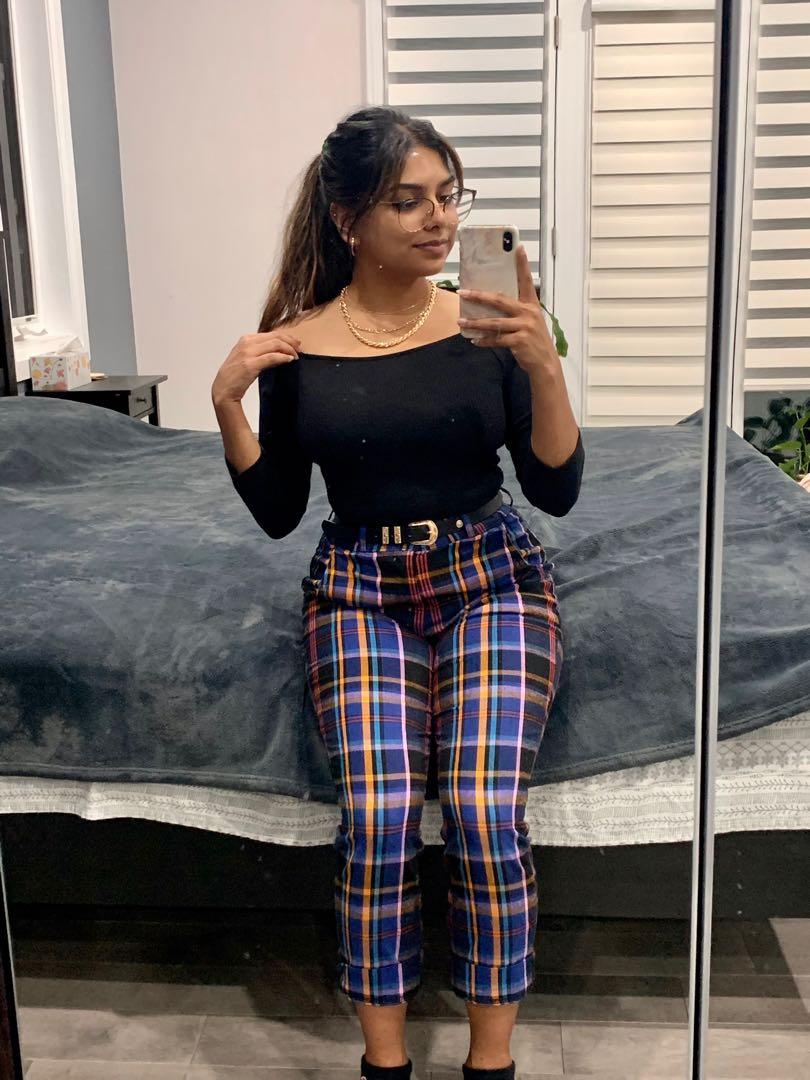 Hollister Blue Plaid Pants Women s Fashion Clothes on Carousell