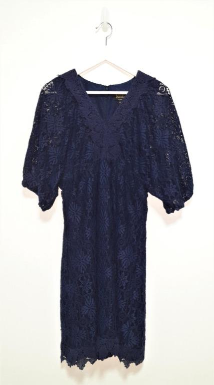 chinese dress ladies Zapaka Women Navy High Neck Mother of The Bride Dress A-Line Long Sleeves Lace Applique Wedding Guest Dress, Navy / US22W main image 0