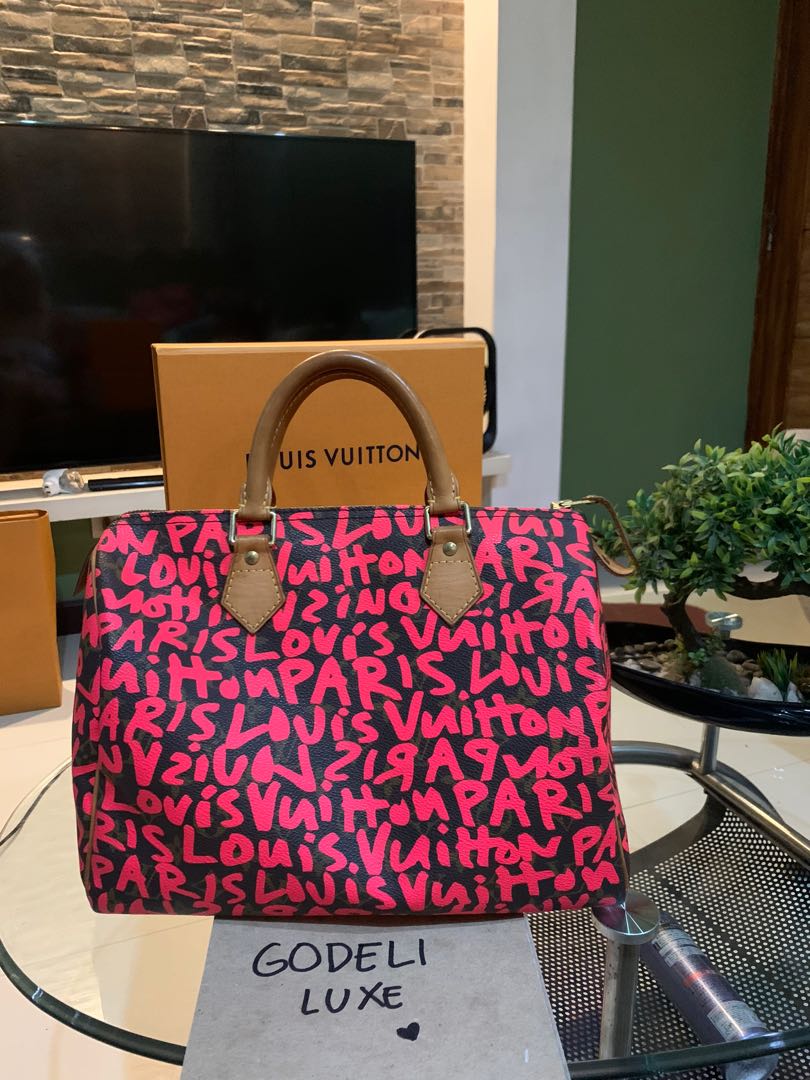 Authentic Louis Vuitton Graffiti Speedy 30 Hot Pink Fuchsia