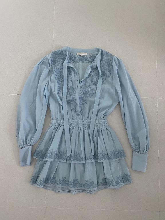 Loveshackfancy Zoe Dress Tiered Skirt Long Sleeve Xs Baby Blue Women S Fashion Dresses Sets Dresses On Carousell