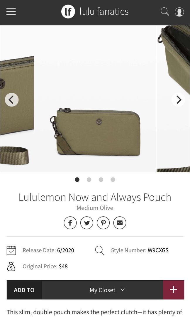 Lululemon Now and Always Pouch Medium Olive BNWT Women s Fashion Bags Wallets Purses Pouches on Carousell
