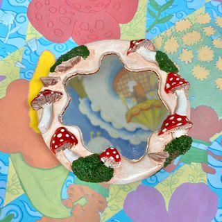 Mushroom Clay Hand Mirror Hand Made Cermin