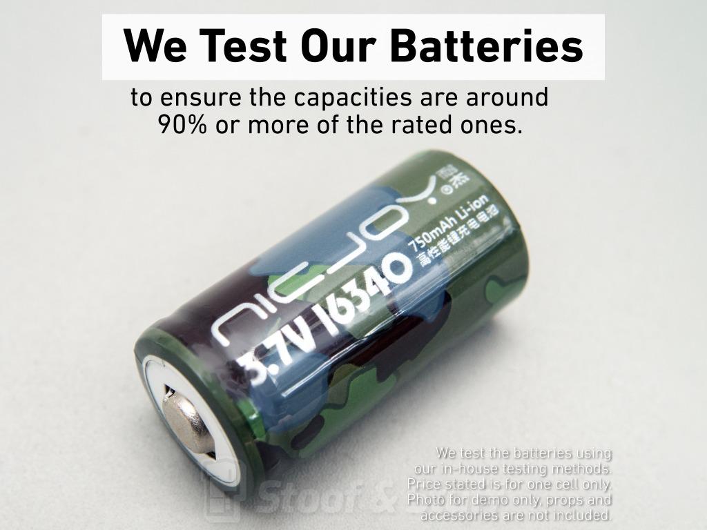 Nicjoy 16340 RCR123A Unprotected 3.7V 750mAh [ Li-Ion Rechargeable Battery  CR123 CR123A ], Mobile Phones & Gadgets, Mobile & Gadget Accessories, Other  Mobile & Gadget Accessories on Carousell