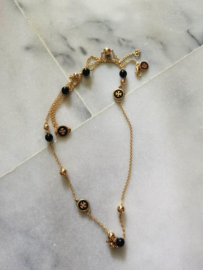 Tory burch sales raised logo rosary