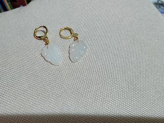 White jade leaf earring 14k gold