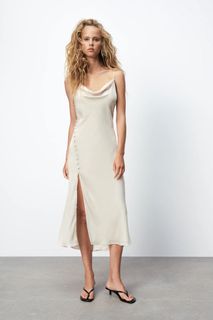 zara white satin camisole dress ZARA STRAPPY ZW Coll Asymmetric Satin Lace Camisole Dress White 5919/200  Size M 26.70